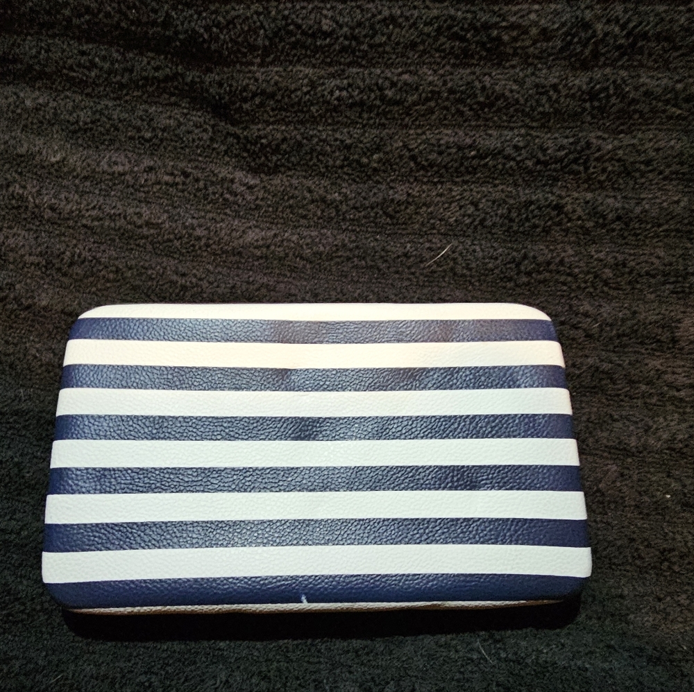 Blue and white clutch